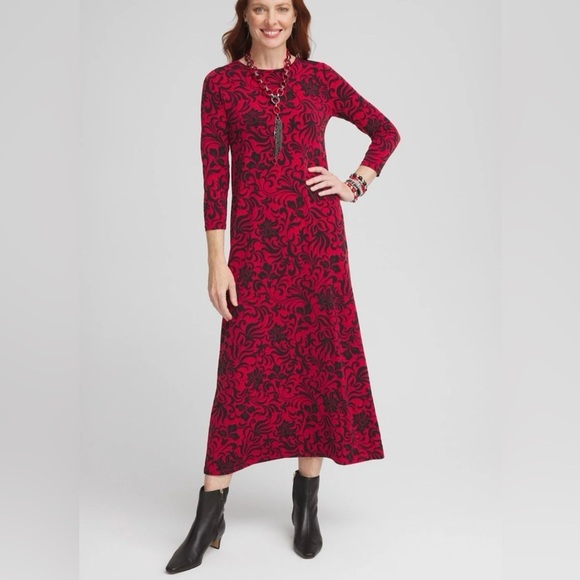 Chico’s Paisley Long Sleeve Maxi Dress Size Chicos 0 US 4 Small - Picture 2 of 13